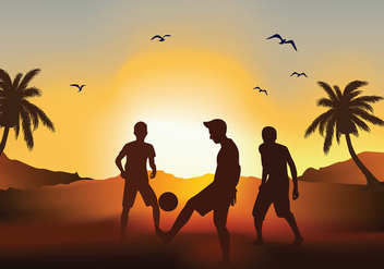 Soccer Beach Sunset Silhouette Free Vector - бесплатный vector #410209