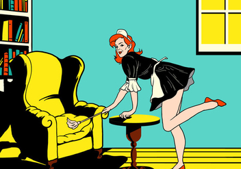 French Maid Cleaning Sofa - Free vector #414339