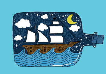Hand Drawn Ship in a Bottle Vector - Free vector #421109