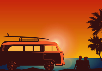 Surfer Couple with VW Style Van Vector - Free vector #424659