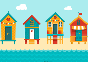 Colourful Beach Huts Vector - vector gratuit #427519 