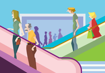 People on a Mall Escalator Vector - Free vector #428579