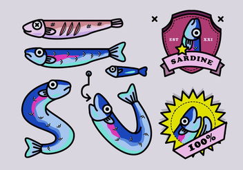 Sardine Fish Cartoon Vector Illustration - Free vector #429379