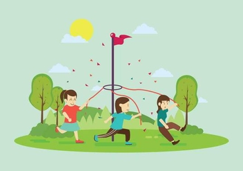 Free Maypole Stick With Children Illustration - Kostenloses vector #430959