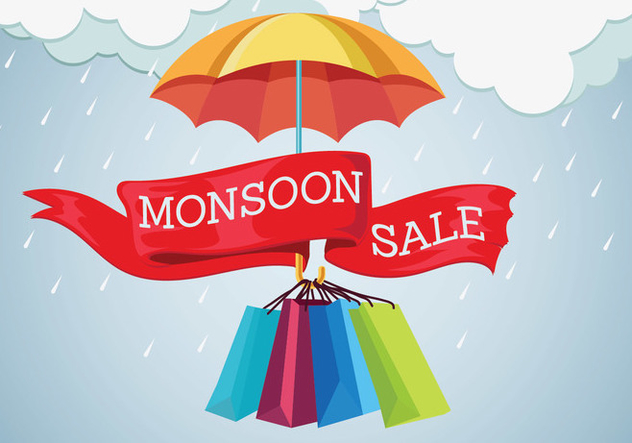 Vector Illustration Sale Banner with Rain Drops and Umbrella - бесплатный vector #432349