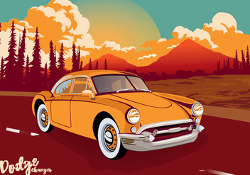 Vintage Classic Car Dodge Charger Across The Road Vector Illustration - vector gratuit #432819 