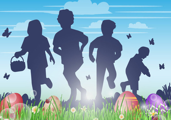 Kids Hunting Easter Egg Vector Background - Free vector #432879