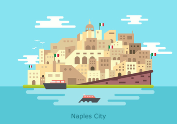 Naples historical Nouvo Castle Building Vector Flat Illustration - бесплатный vector #433549