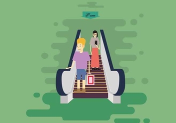 Free Down Escalators With Man And Woman Illustration - Free vector #434219