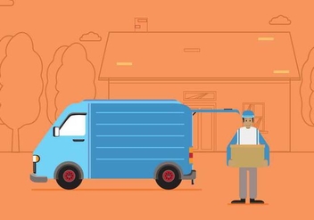 Free Moving Van With Line Silhouette House And Tree Illustration - бесплатный vector #435509