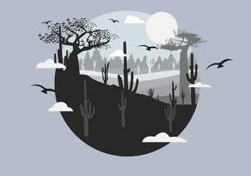 Cactus Desert with Film Grain Effect Vector Landscape - бесплатный vector #437479