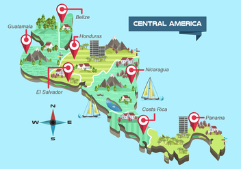 Central America Detailed Map Vector Illustration - vector gratuit #438149 