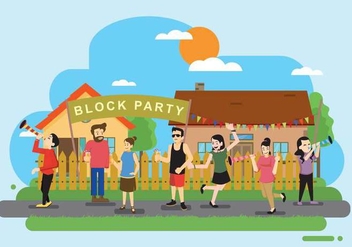 Free Block Party In Front Of Residential Illustration - бесплатный vector #438419