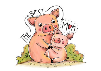 Cute Mom Piggy And Song With Lettering - бесплатный vector #438469