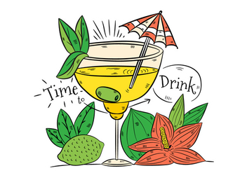 Hand drawn Yellow Cocktail Drink With Lime And Flower - Free vector #438619