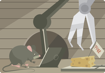 A Mouse Tries to Hack a Mouse Trap with Laptop and Robot Vector - Free vector #440099