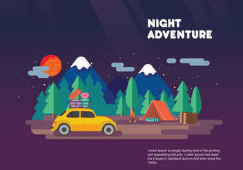 Night Adventure Carpool Vacation Vector Flat Illustration - Free vector #440639