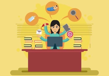 Woman Working Too Much in the Office Illustration - Free vector #441309