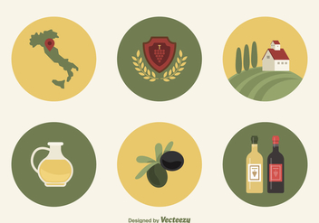 Flat Wine And Olive Icons From Tuscany Italy - vector gratuit #442519 