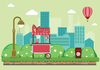 Candy Floss Food Cart in the City Illustration - бесплатный vector #443599