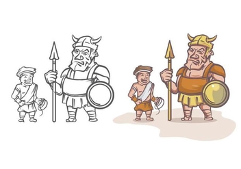 David and Goliath Cartoon Character - Kostenloses vector #444379