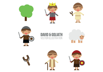 David & Goliath Set Of Flat Illustrations - Free vector #444389