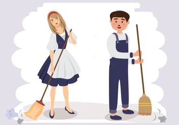 Couple Sweeping Cartoon Vector - vector #445189 gratis
