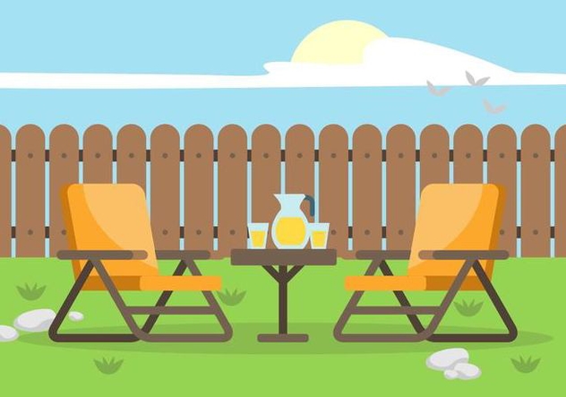Backyard with Lawn Chairs Illustration - бесплатный vector #446039