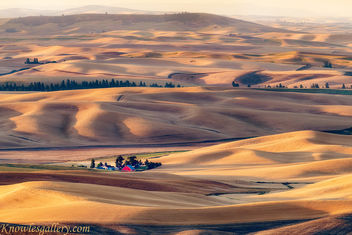 Sunrise over the Palouse country of Eastern Washington with farm and red barn - бесплатный image #463479
