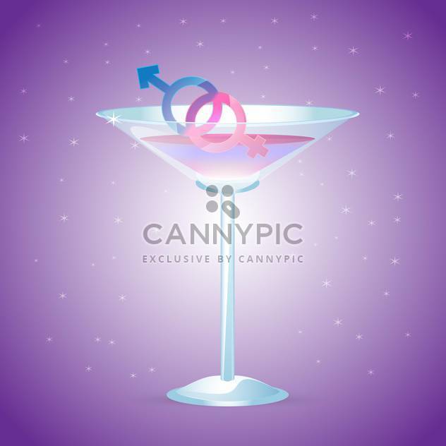 Cocktail glass with male and female signs on purple background - vector gratuit #126059 