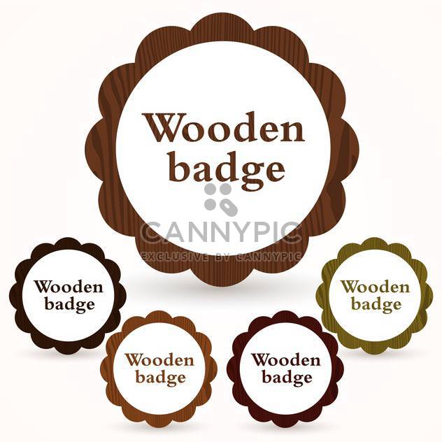 Vector set of round wooden badges on white background - Free vector #126559