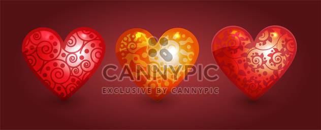 Three colorful hearts on red background - vector gratuit #126809 