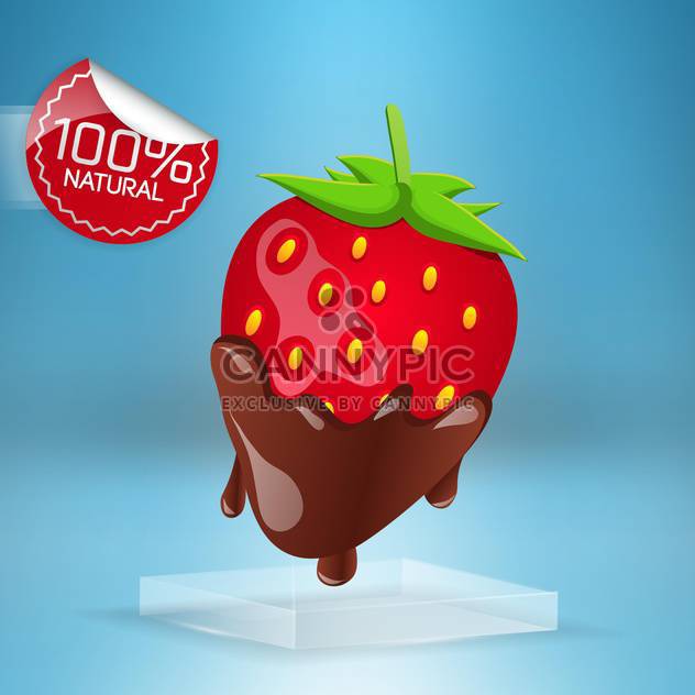 red strawberries in milk chocolate on blue background - vector gratuit #127649 