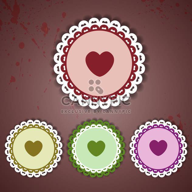 round shaped lace labels with heart on dark background - vector gratuit #127699 