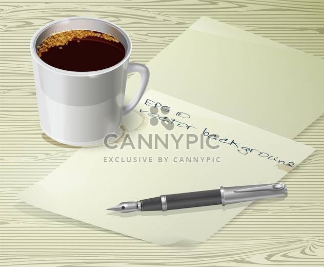 Office desk composition with fountain pen, papers and cup of coffee - vector #128919 gratis
