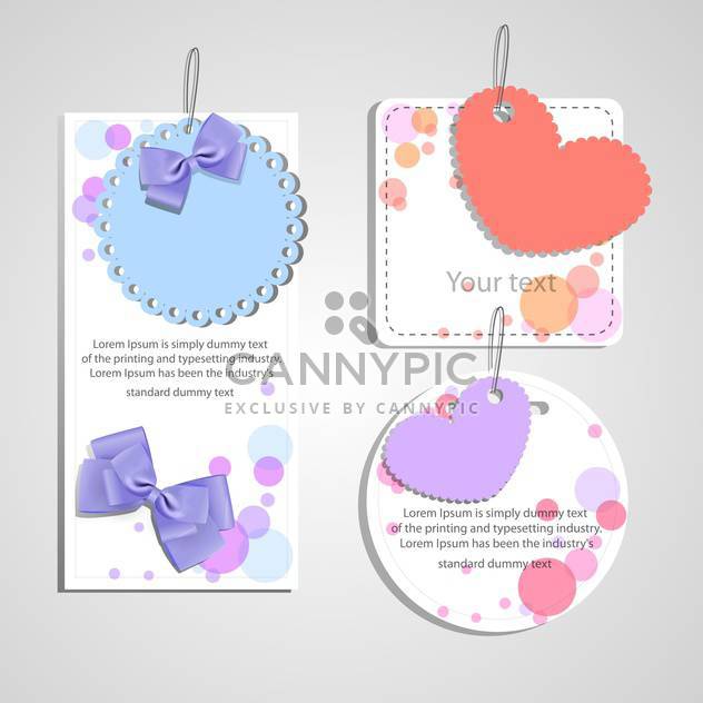 set of gift cards with hearts and bows - Free vector #129129