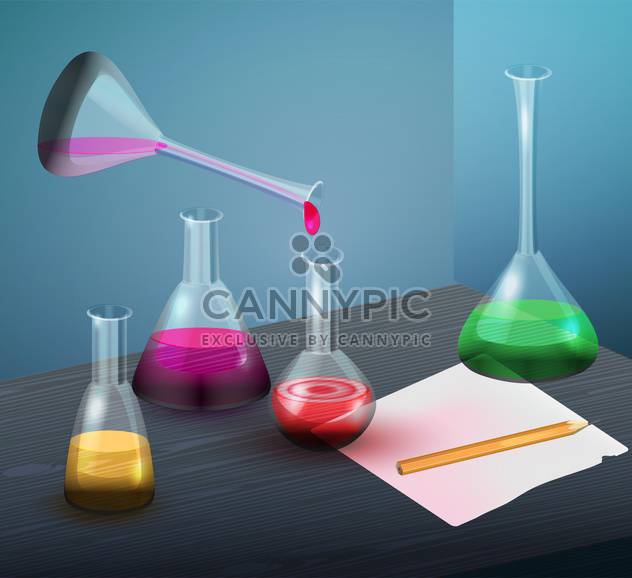 Vector illustration of laboratory flasks with colorful liquid - бесплатный vector #129329