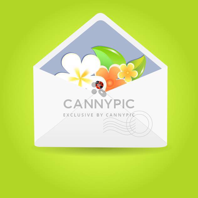 Vector illustration of envelope with flowers and ladybug - бесплатный vector #130059
