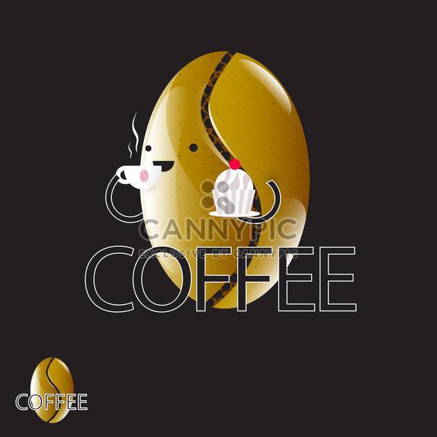 vector illustration of cartoon coffee bean on black background - vector gratuit #130639 
