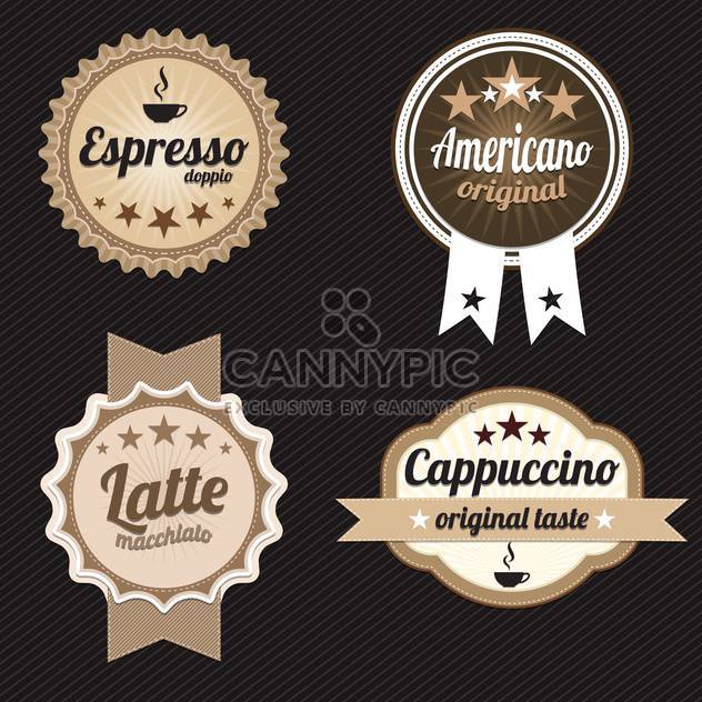 round shaped coffee labels and badges on black background - vector gratuit #130689 
