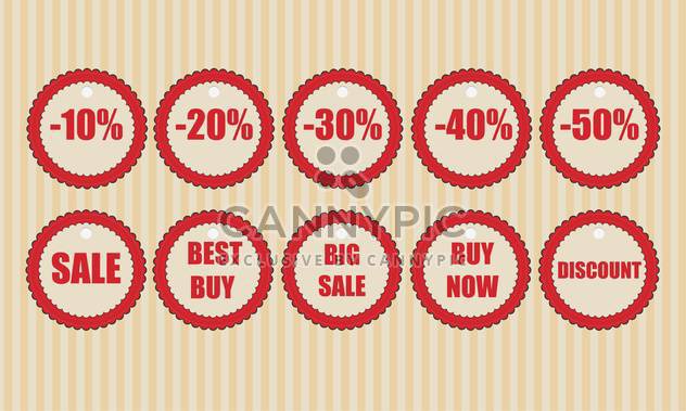 Vector round shaped discount labels on striped beige background - vector #130779 gratis