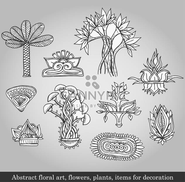 flowers and plants for decoration on grey background - Free vector #135089