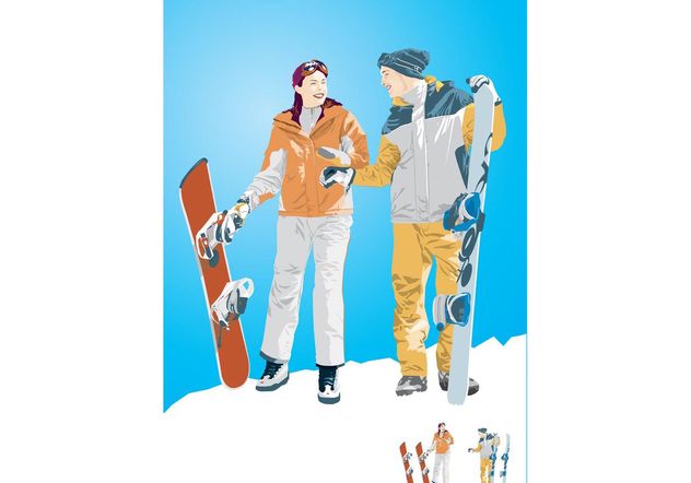 Snowboard Boy & Girl Illustration - Free vector #148889