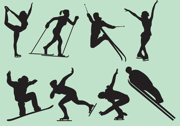 Woman And Man Winter Games Silhouette Vectors - Free vector #149219