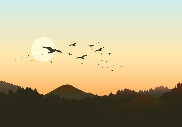 Free Forest Landscape With Flock Of Birds Vector - vector gratuit #152879 