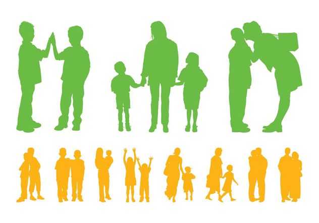 Children And Parents Silhouettes - Kostenloses vector #158189
