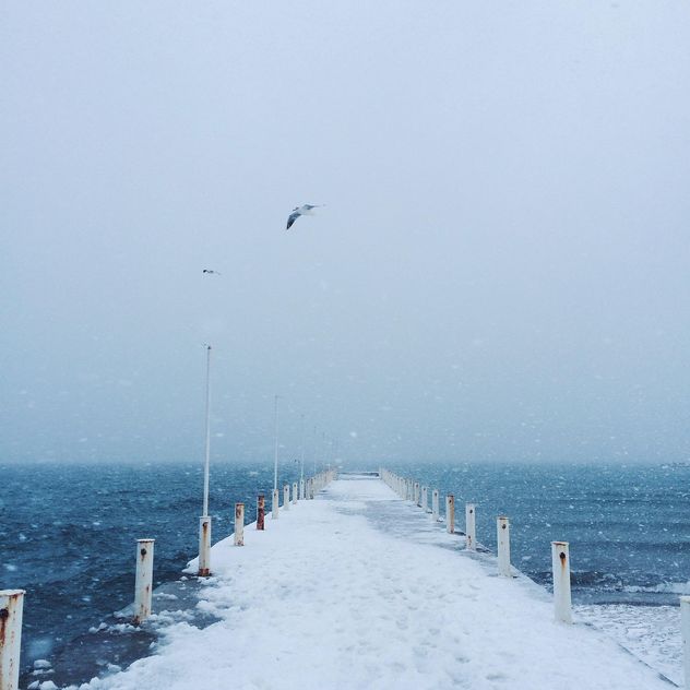 Sea and pier covered with snow - image #183939 gratis