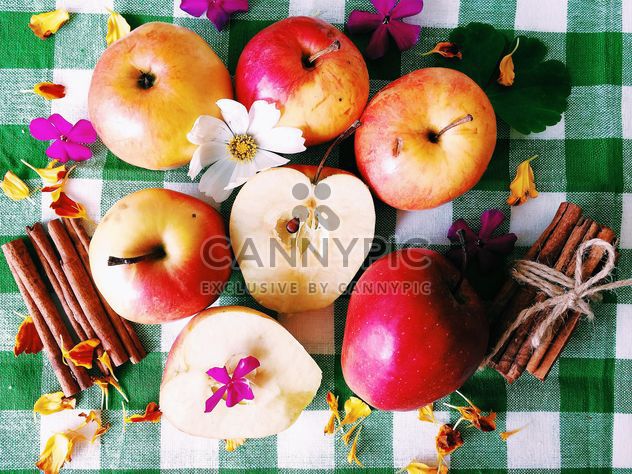 Apples, cinnamon sticks and flowers - image gratuit #186619 