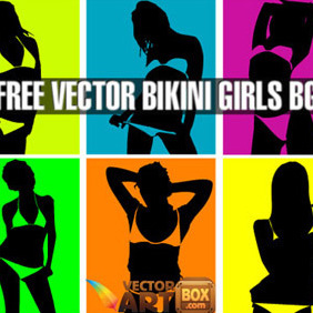 Vector Bikini Girls Pop Art Style Background - vector gratuit #206539 