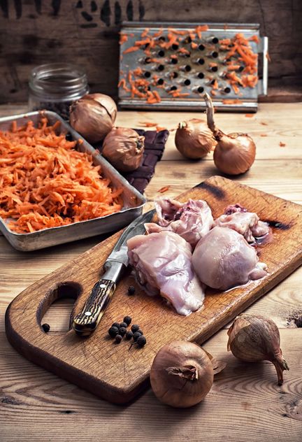 Raw chicken filet, carrot and onions - image #302089 gratis